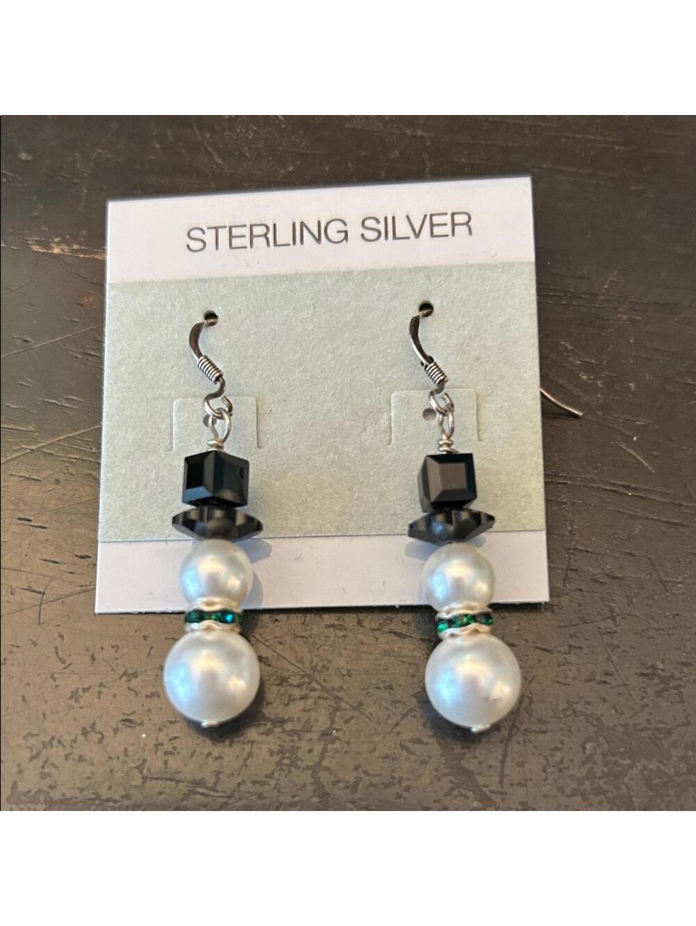 Sterling & Pearl Snowman Earrings